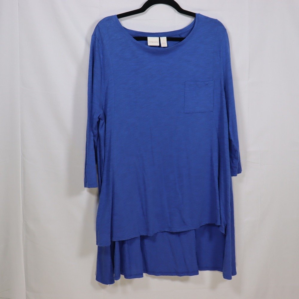 Chico's Tunic Top Size 3 Blue Women Lagenlook Casual Slub Knit